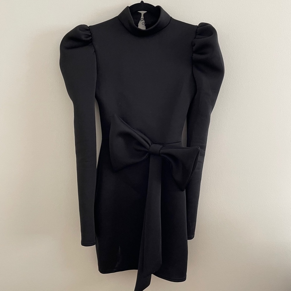Prettylittlething Black Bow Scuba Bodycon Dress